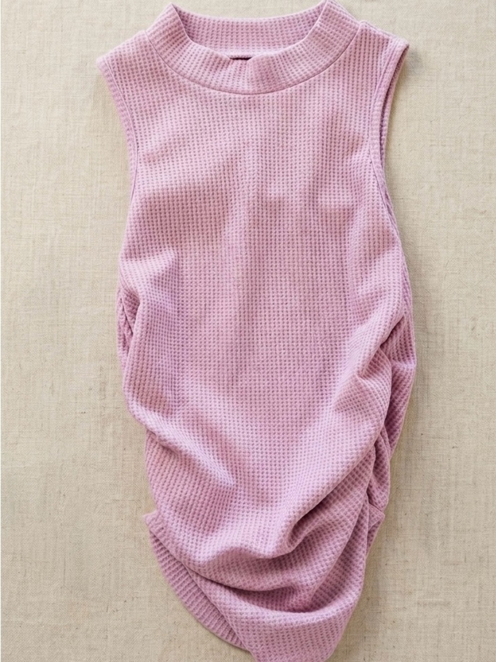 SHEIN Lavender Waffle Knit Mock Neck Ruched Tank - Size Small
